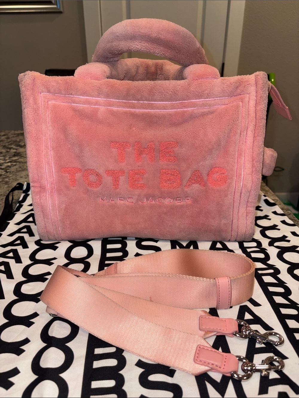 Marc Jacobs Pink Plush The Tote Bag with Detachable Strap - Terry Cloth